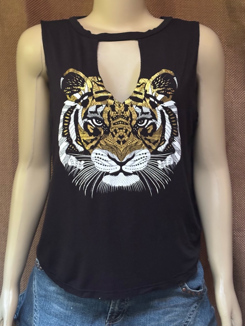 K Jordan Black Tank with Gold & White Tiger Front